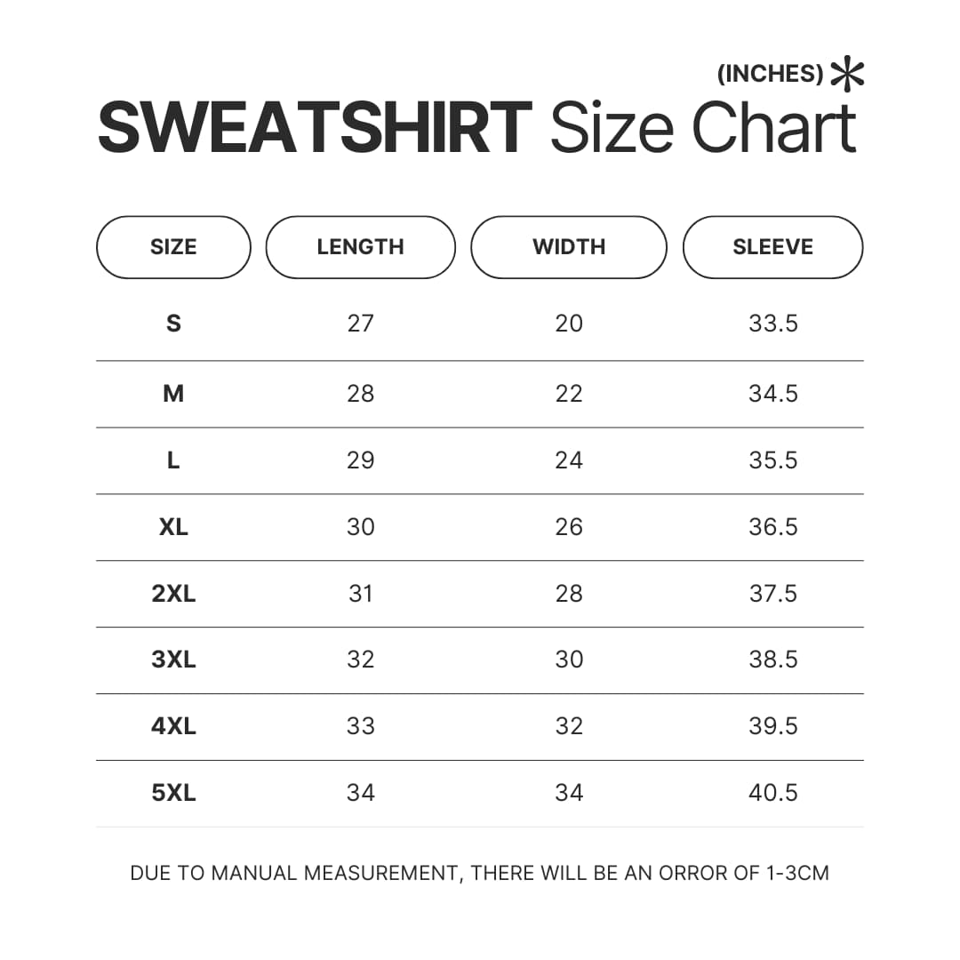 Sweatshirt Size Chart - The Boondocks Store