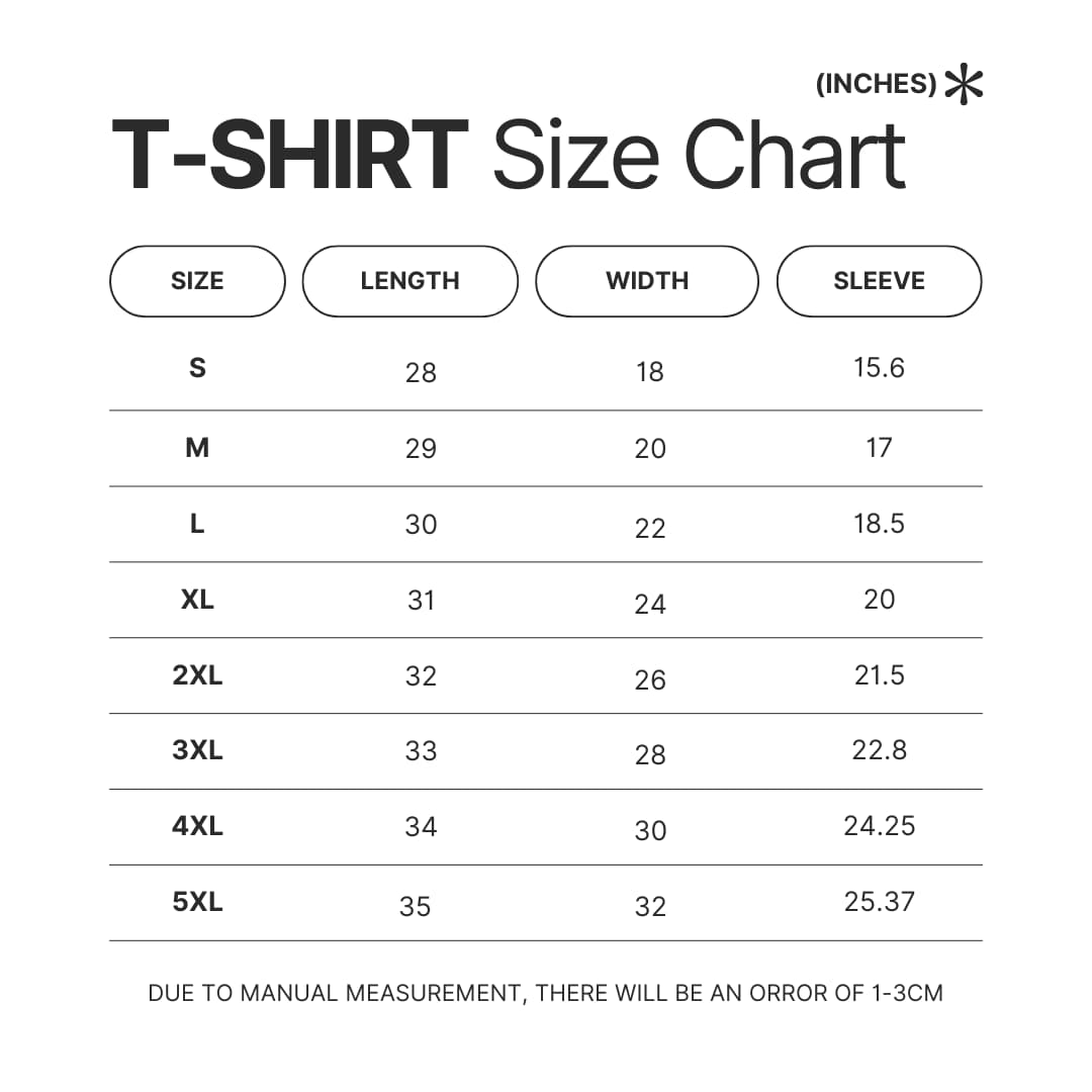 T shirt Size Chart - The Boondocks Store